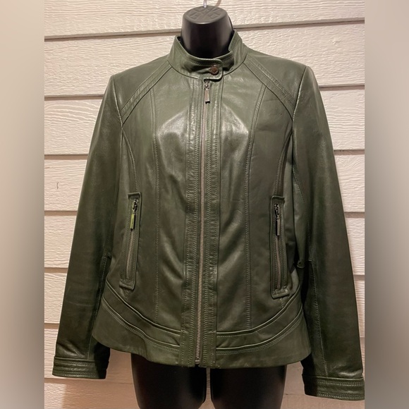 Green Leather Moto Jacket - Picture 1 of 3